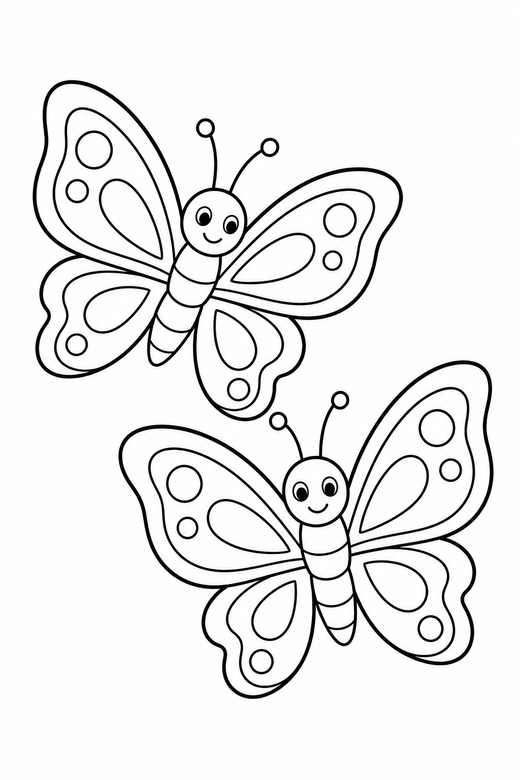 Two butterflies flying: Two butterflies flying near each other, free printable coloring page