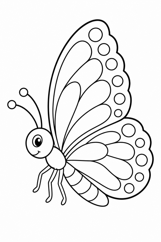 Butterfly from the side: A butterfly side view with wings raised together, free printable coloring page