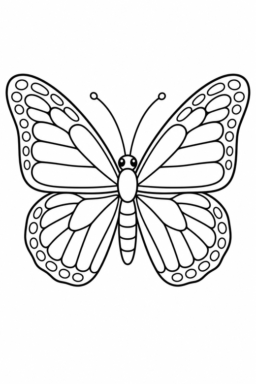 Monarch butterfly: A monarch-style butterfly with bold vein patterns, free printable coloring page