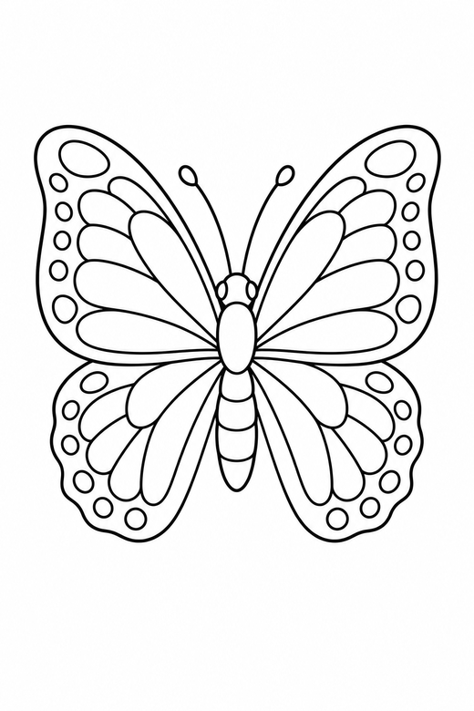 Butterfly seen from below: A butterfly viewed from below, wings slightly folded, free printable coloring page