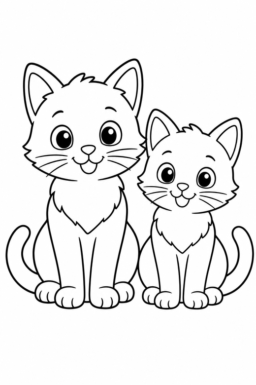 Two kittens side by side: Two kittens sitting side by side, one slightly taller, free printable coloring page