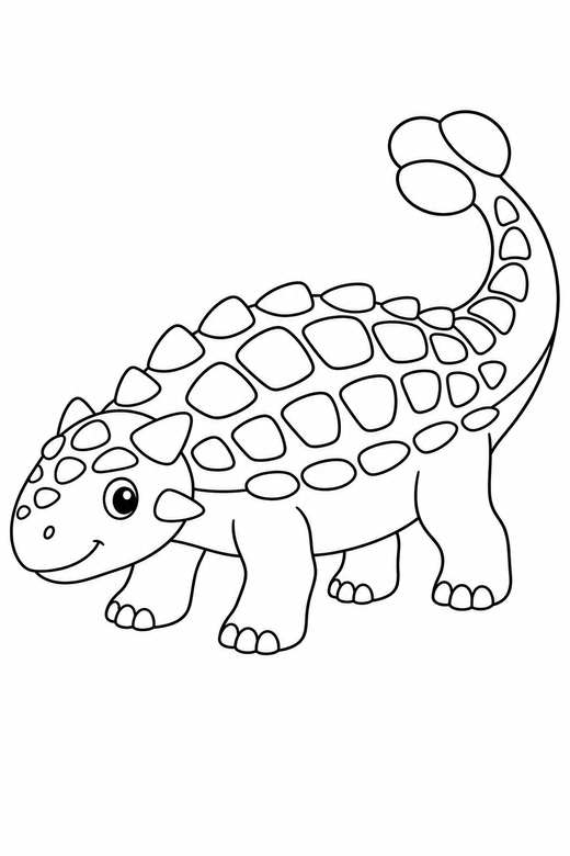 Ankylosaurus with a club tail: An ankylosaurus with a club tail and armoured back, free printable coloring page