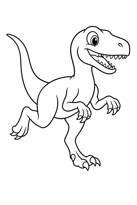 Velociraptor running: A velociraptor running with one leg lifted, free printable coloring page