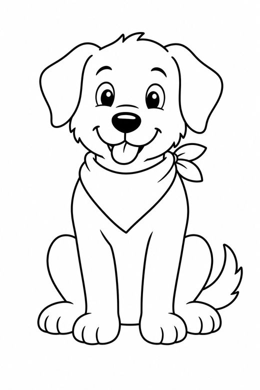 Dog in a bandana: A dog with a bandana around its neck, sitting proudly, free printable coloring page
