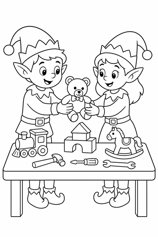 Two elves working, color online