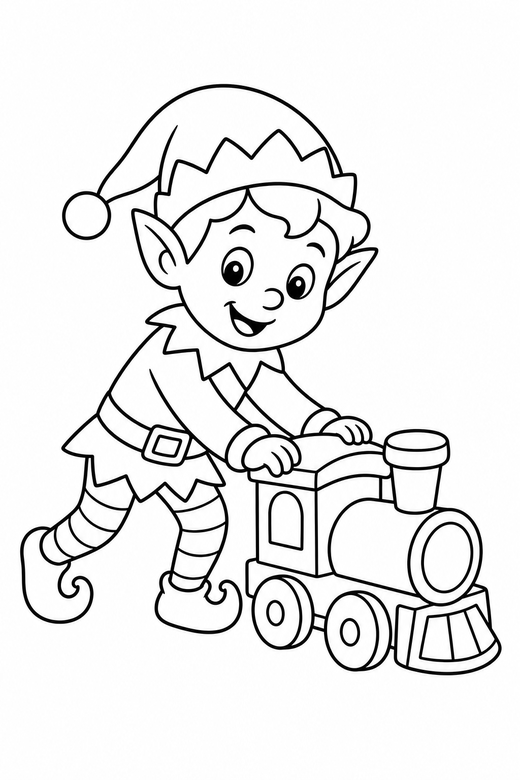 Elf with a toy train, color online