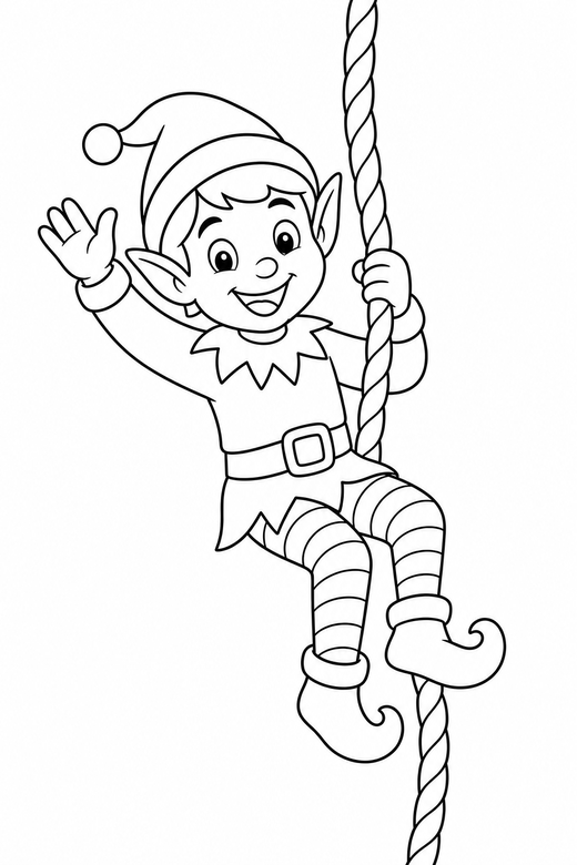 Elf sliding down a rope, color online