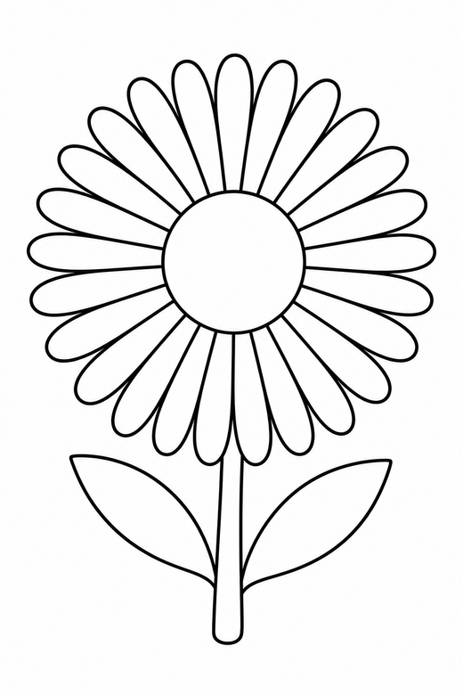 Daisy with a round centre: A daisy with many thin petals and a round centre, free printable coloring page