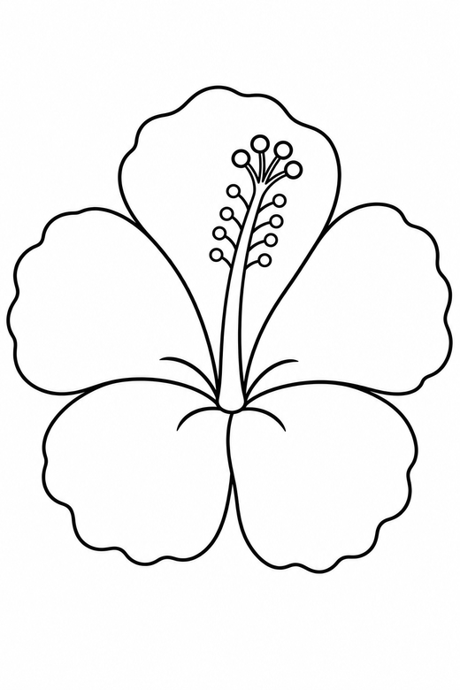 Hibiscus flower: A single hibiscus flower with a long stamen, free printable coloring page