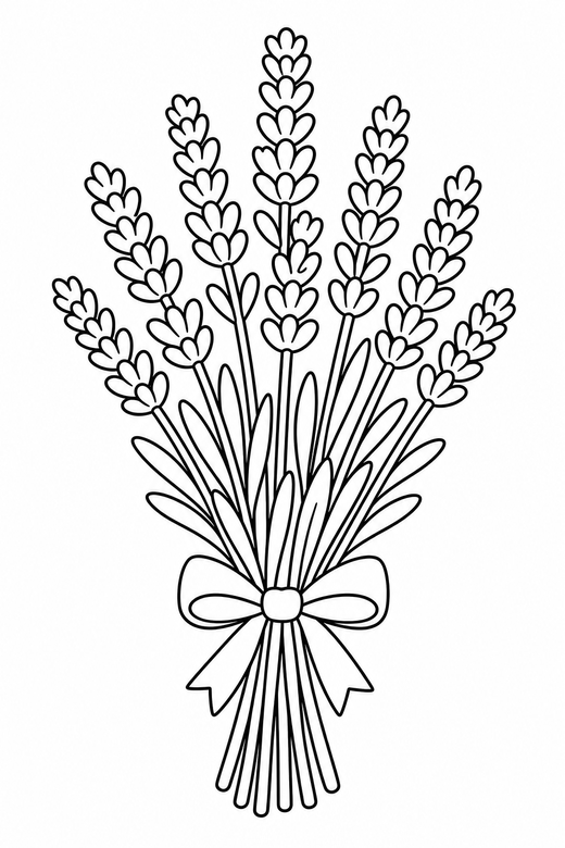 Bunch of lavender: A bunch of lavender stems tied together, free printable coloring page