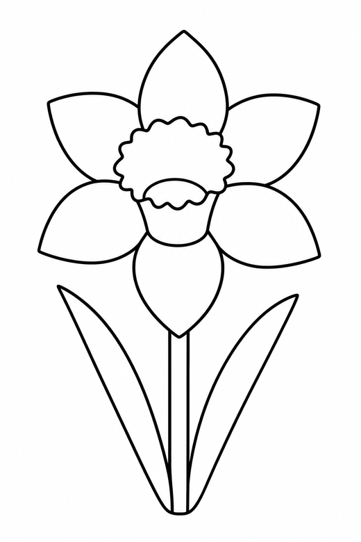 Daffodil: A daffodil with a trumpet centre and six petals, free printable coloring page