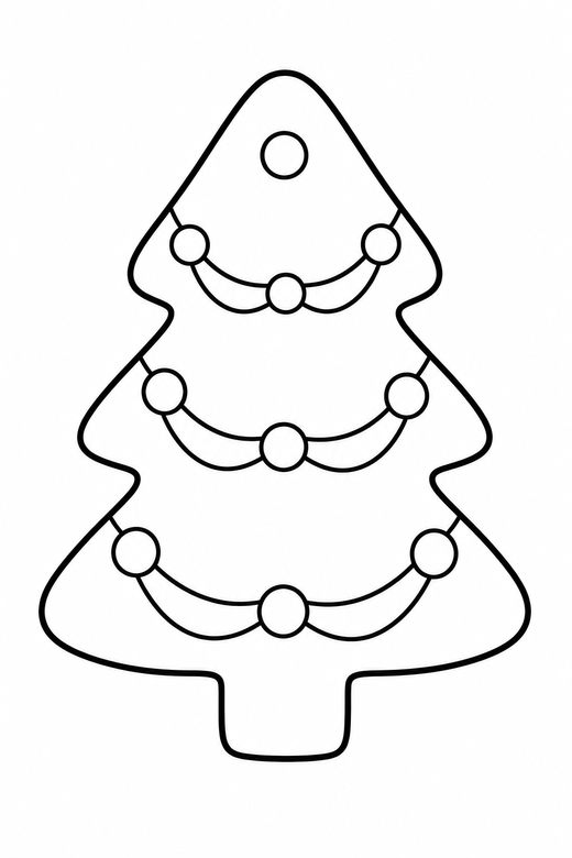 Gingerbread tree: A tree-shaped gingerbread cookie with icing garlands, free printable coloring page
