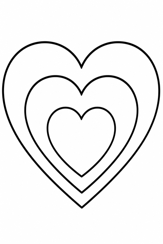Three hearts of different sizes: Three hearts arranged from large to small, free printable coloring page