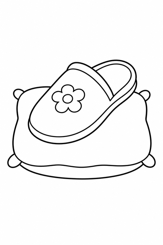 Glass slipper: A single slipper on a small cushion, free printable coloring page