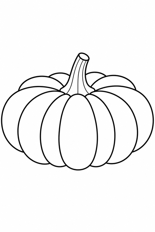 Squashed flat pumpkin: A wide flat pumpkin with deep ribbed sections, free printable coloring page