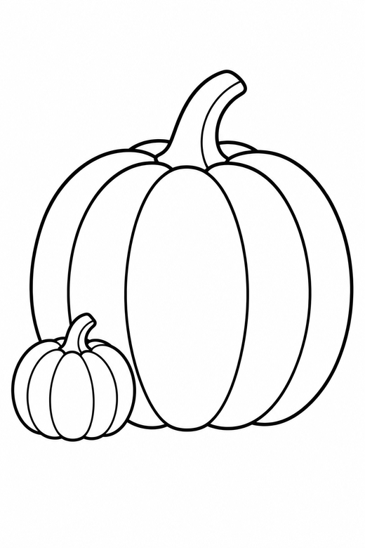 Baby pumpkin and large pumpkin: A tiny pumpkin resting beside a much larger one, free printable coloring page