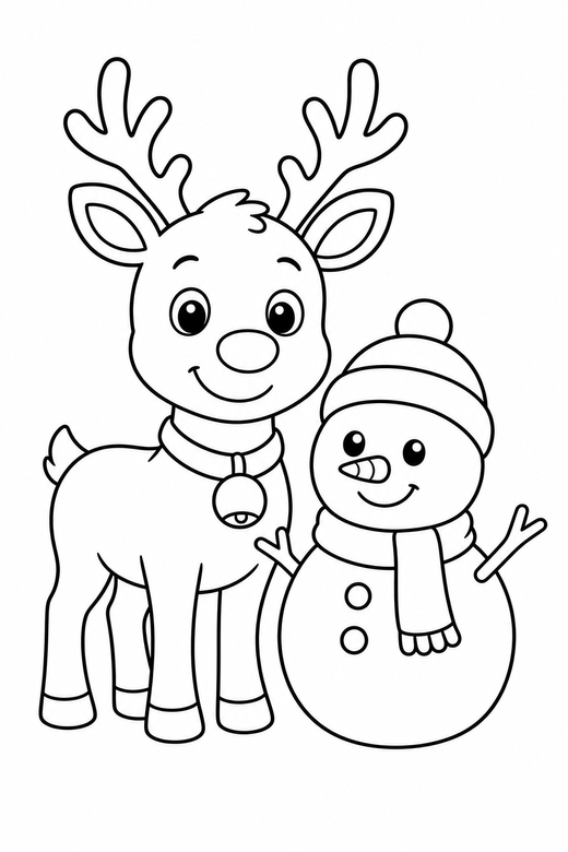 Reindeer and a snowman, color online