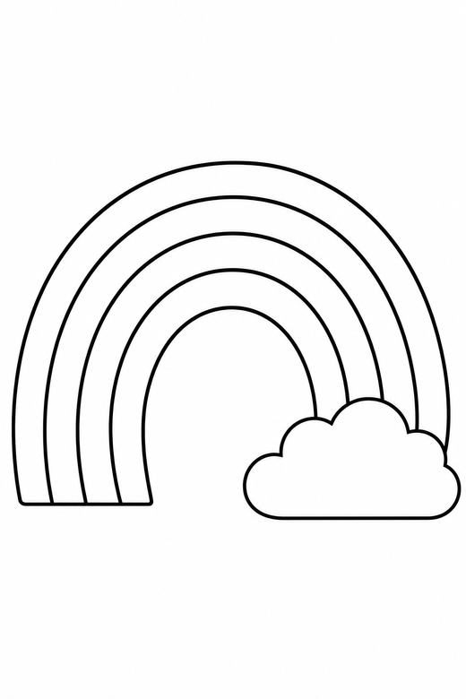 Rainbow after rain: A rainbow arch with a small cloud at one end, free printable coloring page