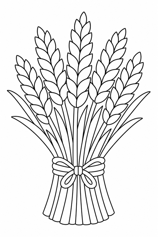 Wheat sheaf: A bundle of wheat stalks tied with twine, free printable coloring page